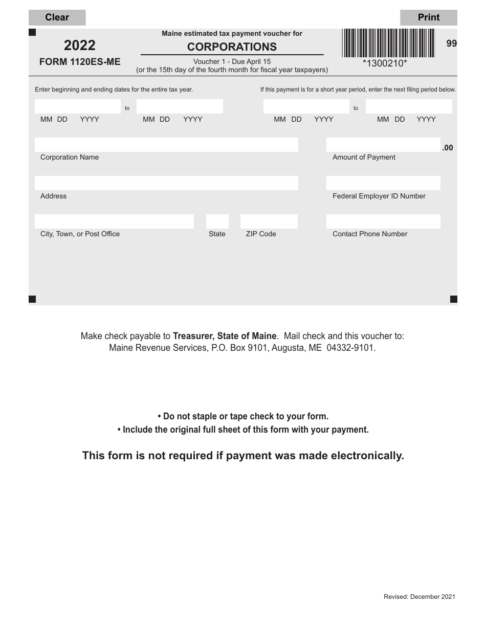 Form 1120ESME Download Fillable PDF or Fill Online Maine Estimated Tax