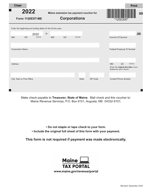 Form 1120EXT-ME 2022 Printable Pdf