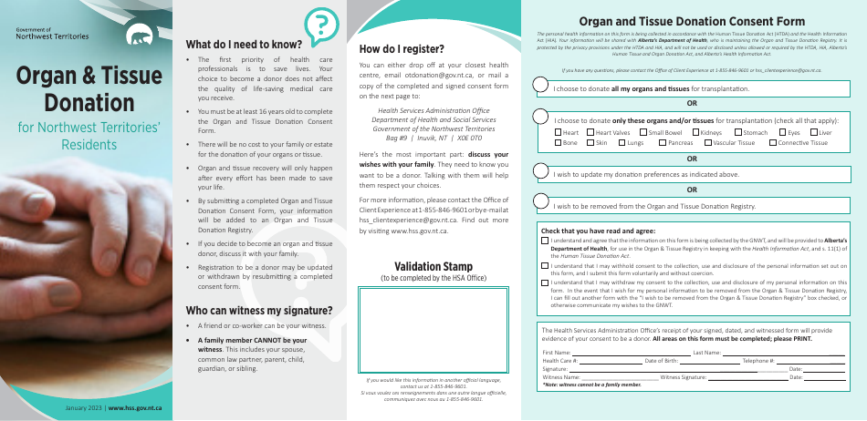 Northwest Territories Canada Organ And Tissue Donation Consent Form Download Printable Pdf 