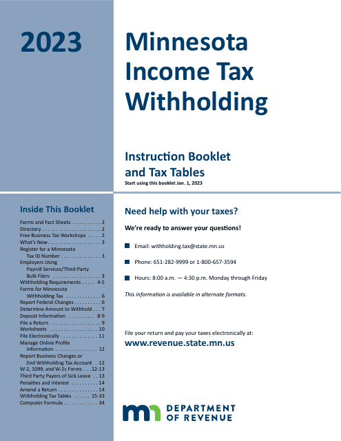 Minnesota Income Tax Withholding Instruction Booklet - Minnesota, 2023