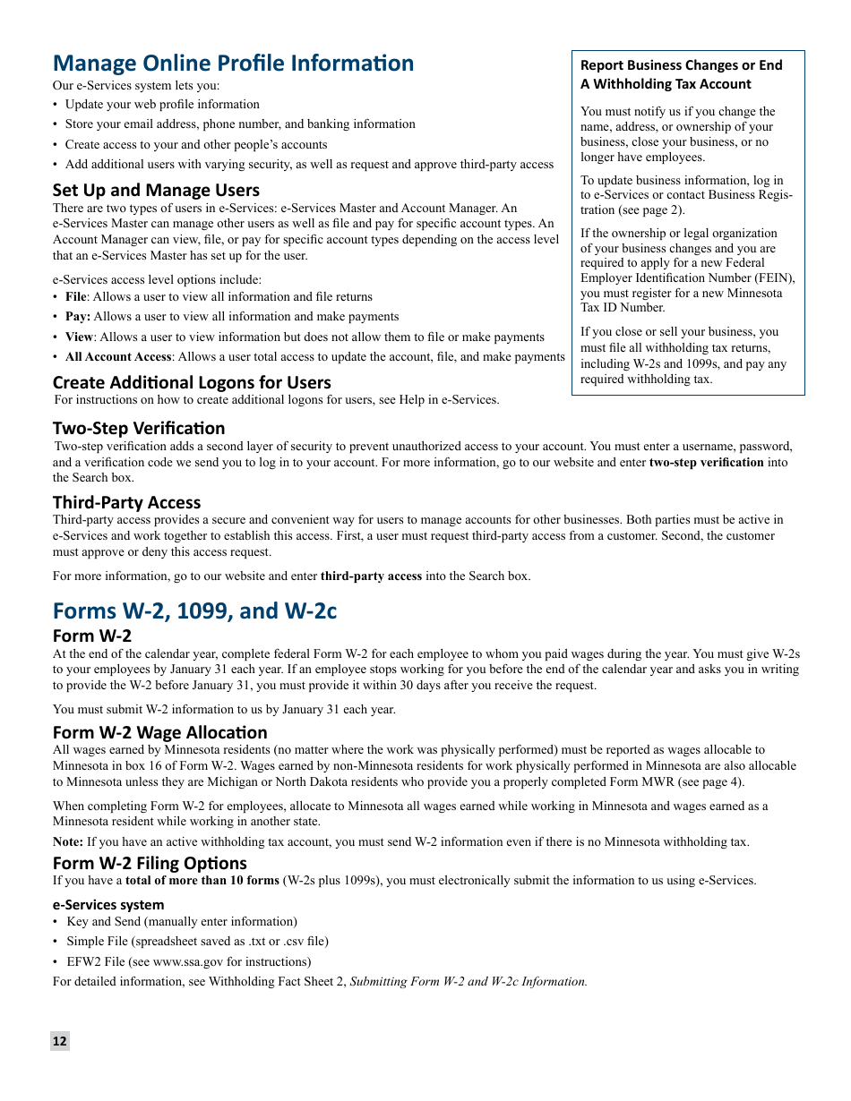 Minnesota Income Tax Withholding Instruction Booklet - Minnesota, Page 12