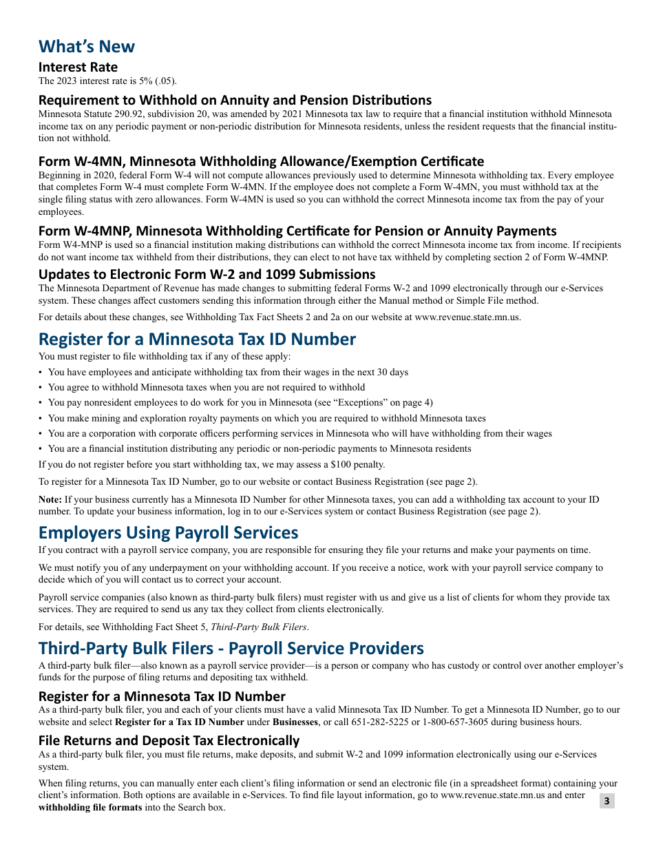 Minnesota Income Tax Withholding Instruction Booklet - Minnesota, Page 3