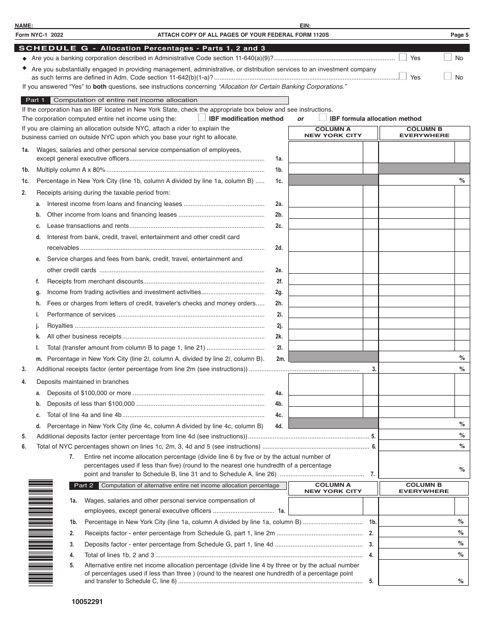 Form NYC-1 Tax Return for Banking Corporations - New York City, Page 5