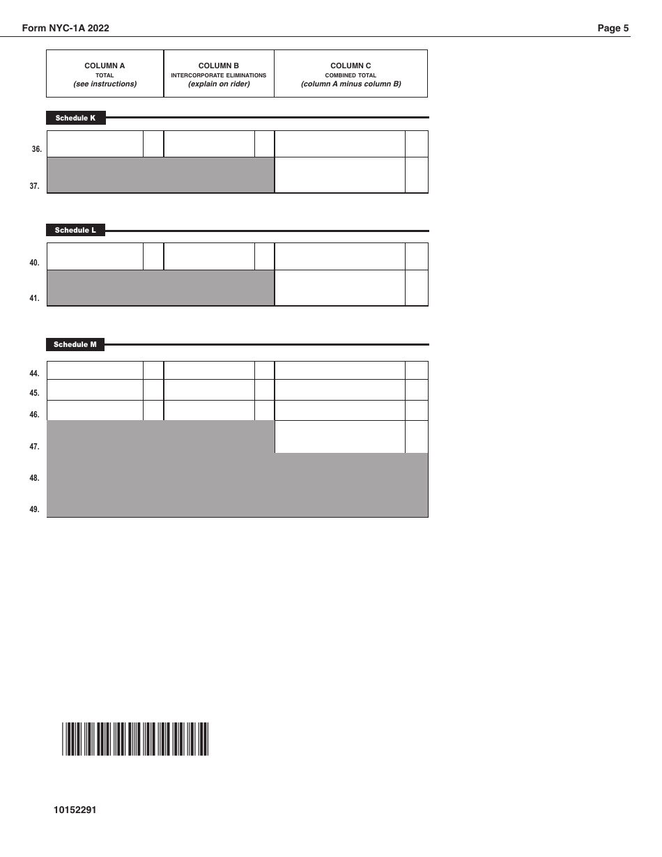 Form NYC-1A Combined Tax Return for Banking Corporations - New York City, Page 5