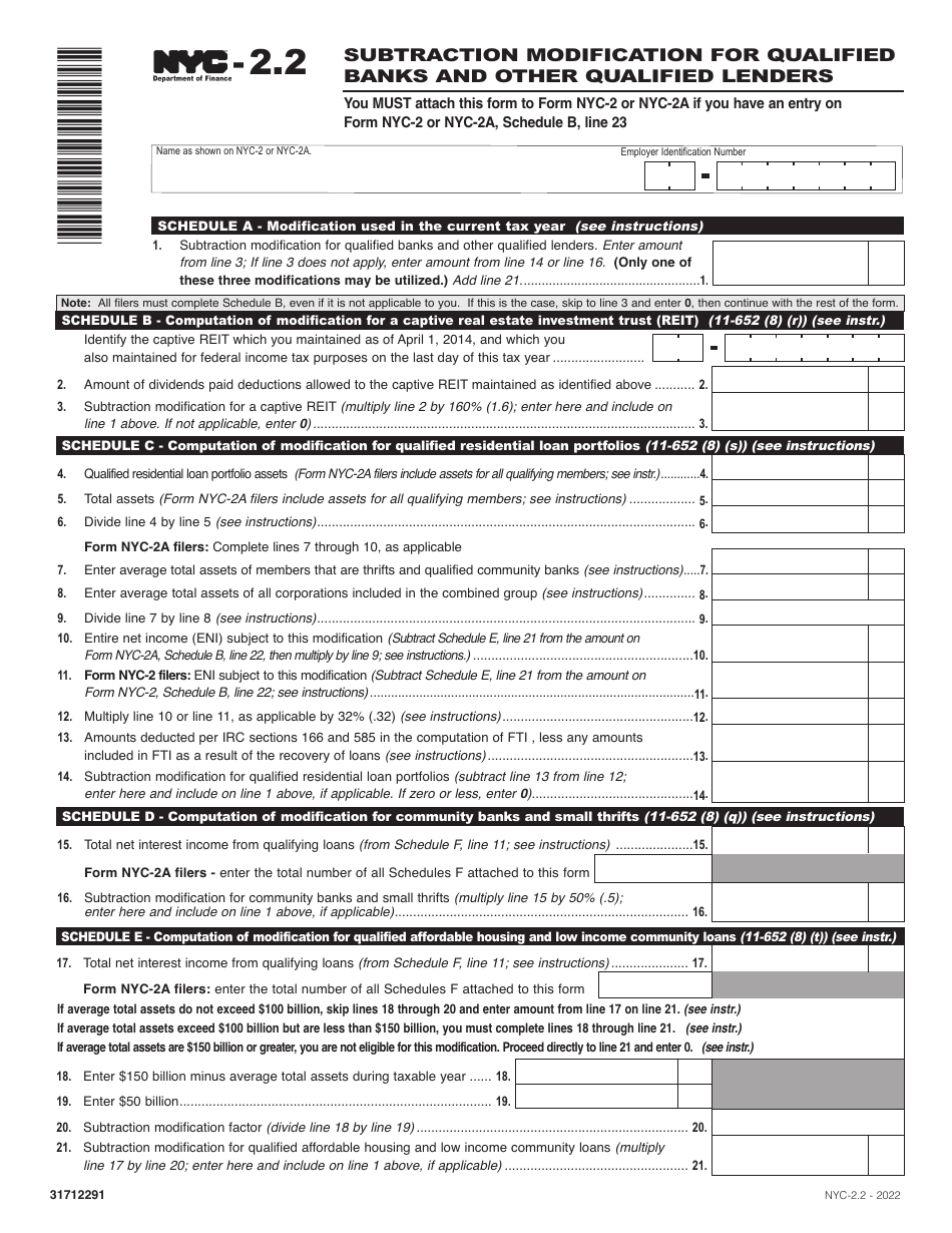 Form NYC-2.2 Download Printable PDF or Fill Online Subtraction ...