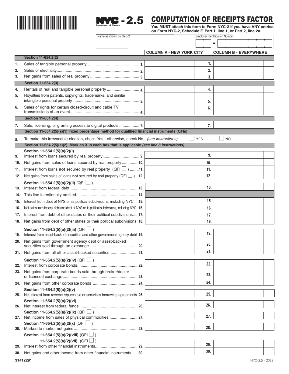 Form NYC-2.5 Download Printable PDF or Fill Online Computation of ...