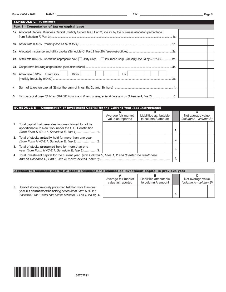 Form NYC-2 Business Corporation Tax Return - New York City, Page 5