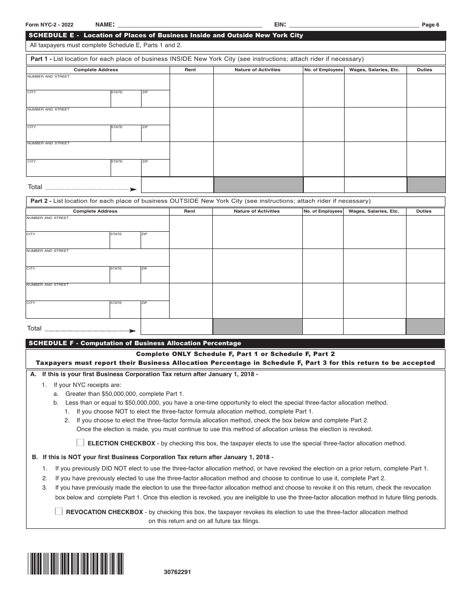Form NYC-2 Download Printable PDF or Fill Online Business Corporation ...