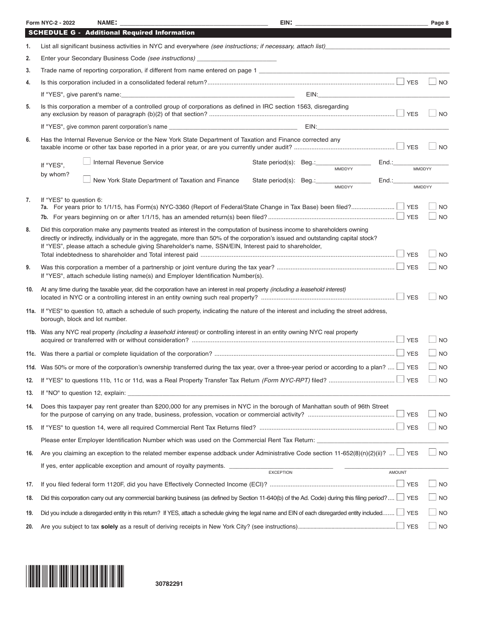 Form NYC-2 Download Printable PDF or Fill Online Business Corporation ...