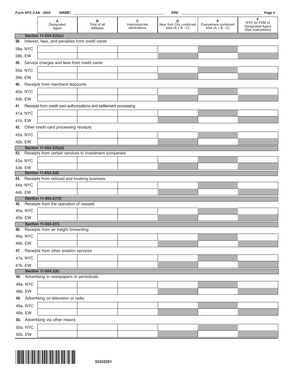 Form NYC-2.5A Computation of Receipts Factor - New York City, Page 4