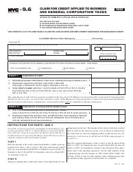 Document preview: Form NYC-9.6 Claim for Credit Applied to Business and General Corporation Taxes - New York City