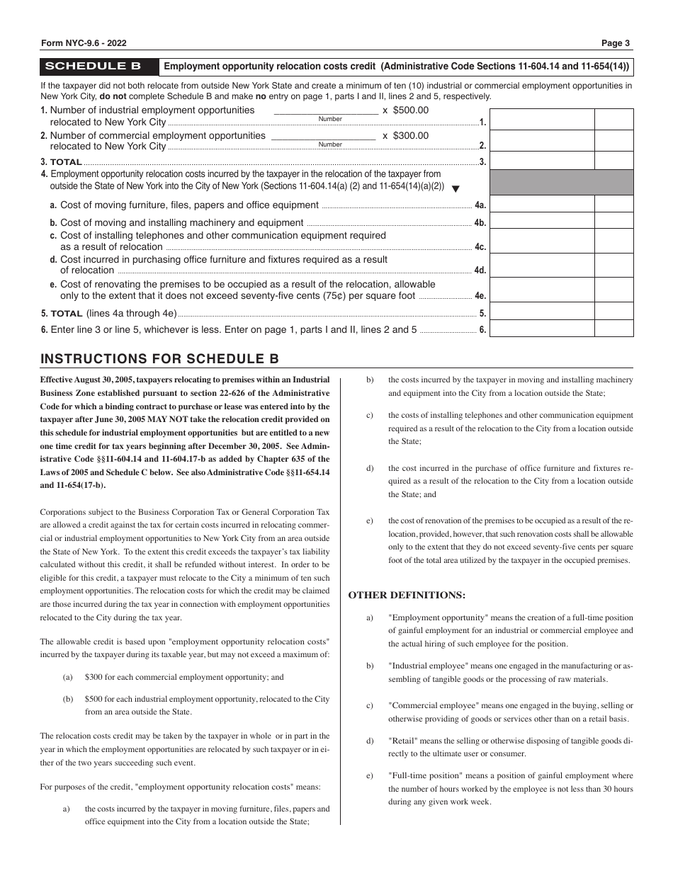 Form NYC-9.6 Claim for Credit Applied to Business and General Corporation Taxes - New York City, Page 3