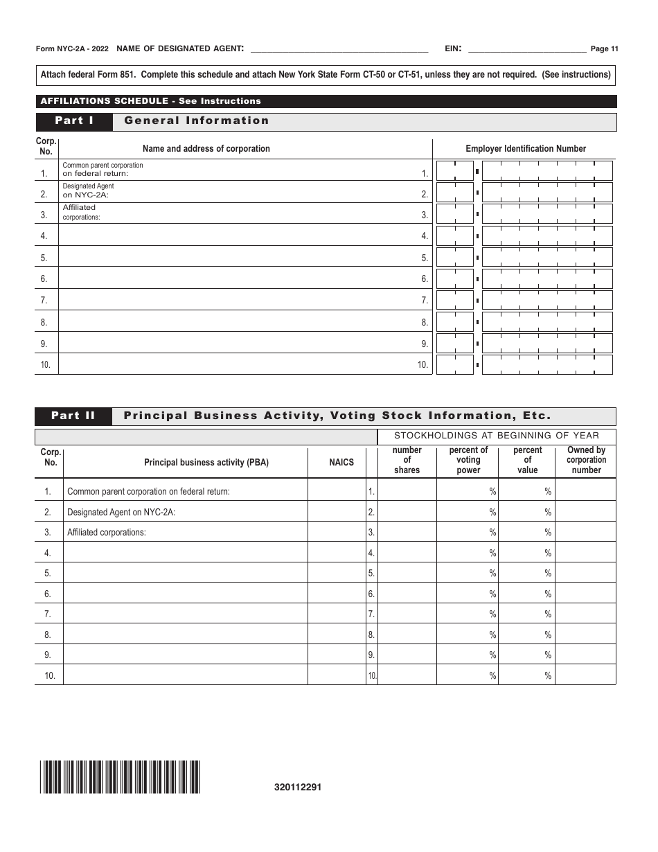Form NYC-2A Download Printable PDF or Fill Online Combined Business ...