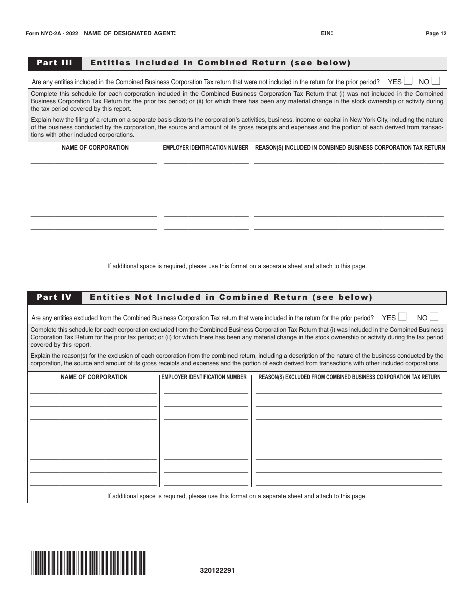 Form NYC-2A Combined Business Corporation Tax Return - New York City, Page 12