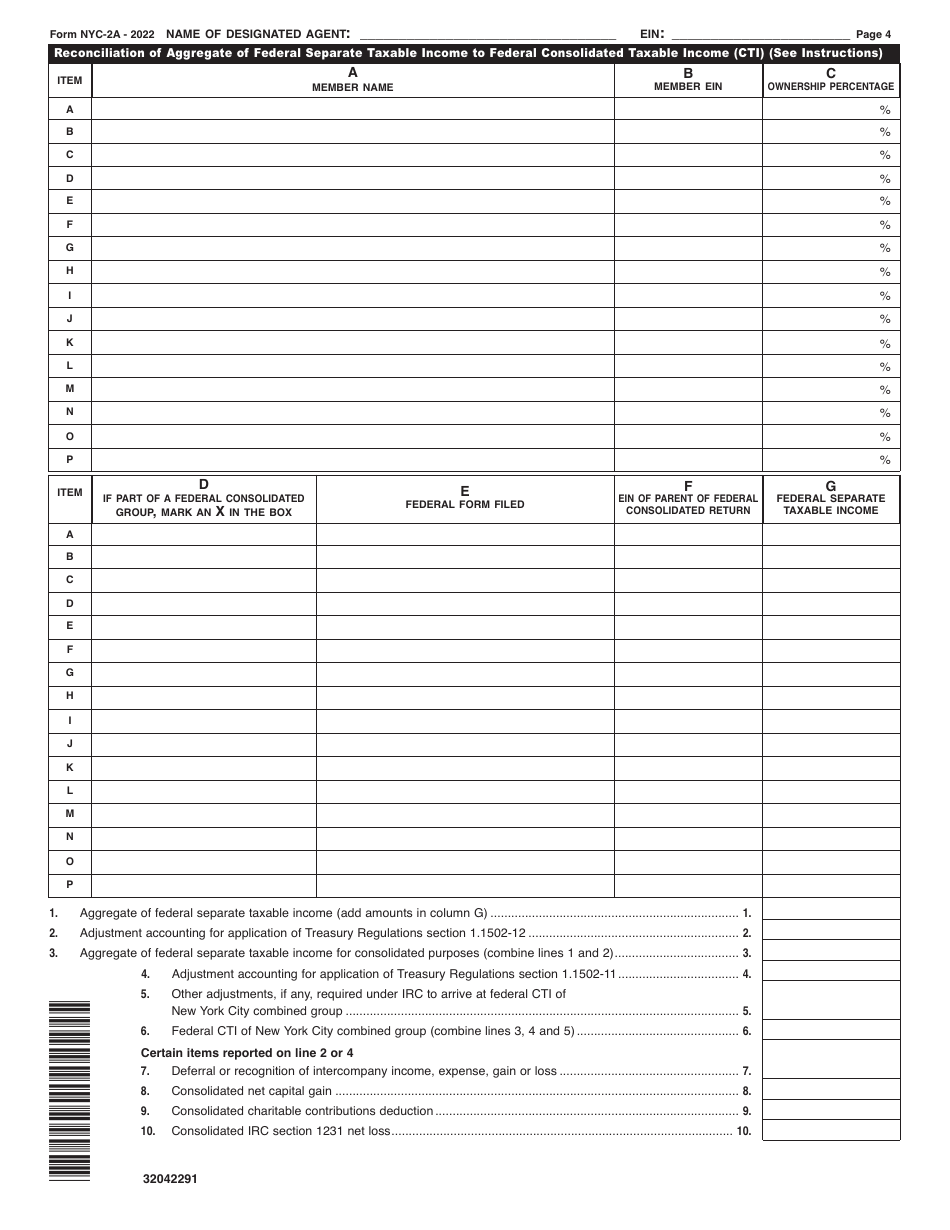 Form NYC-2A Combined Business Corporation Tax Return - New York City, Page 4