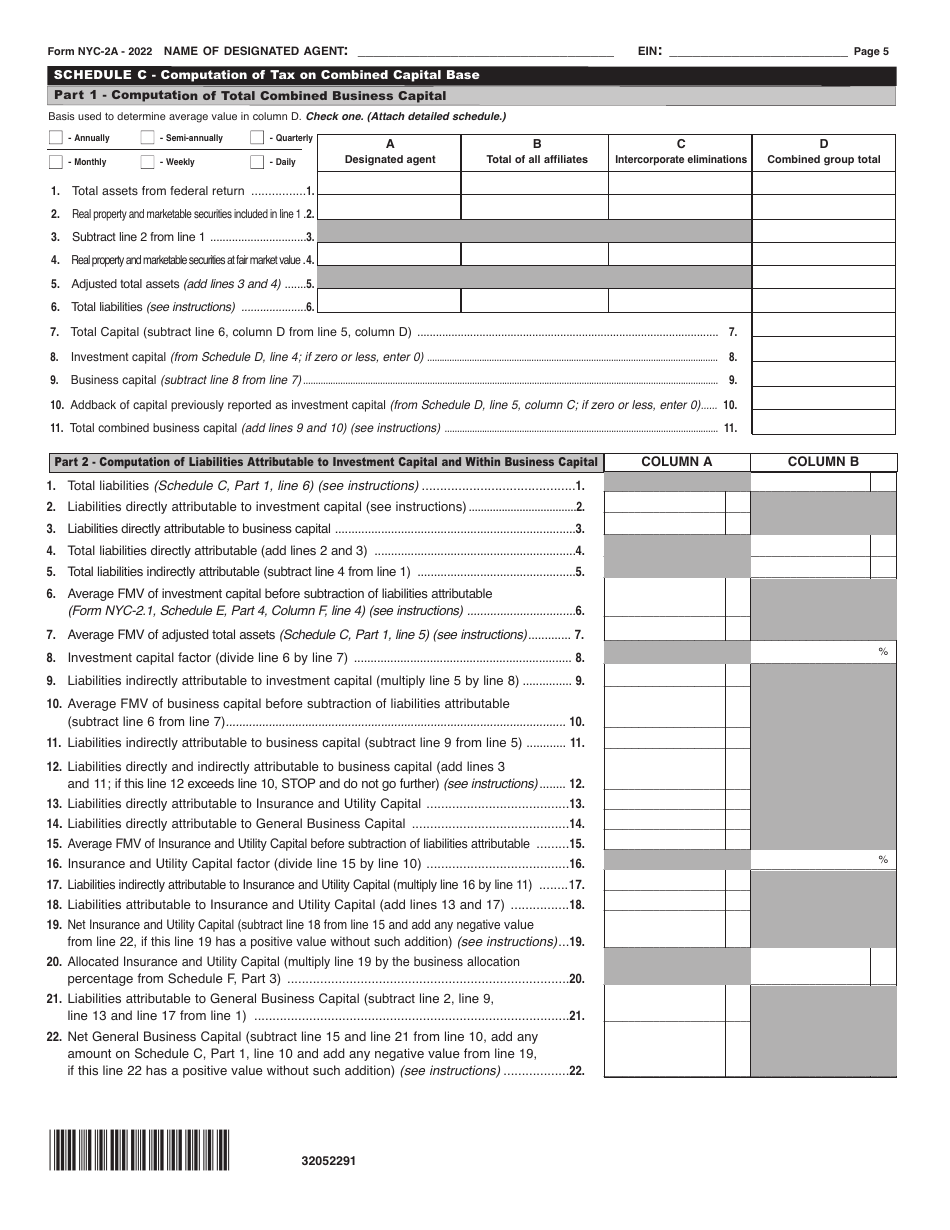 Form Nyc-2a Download Printable Pdf Or Fill Online Combined Business 