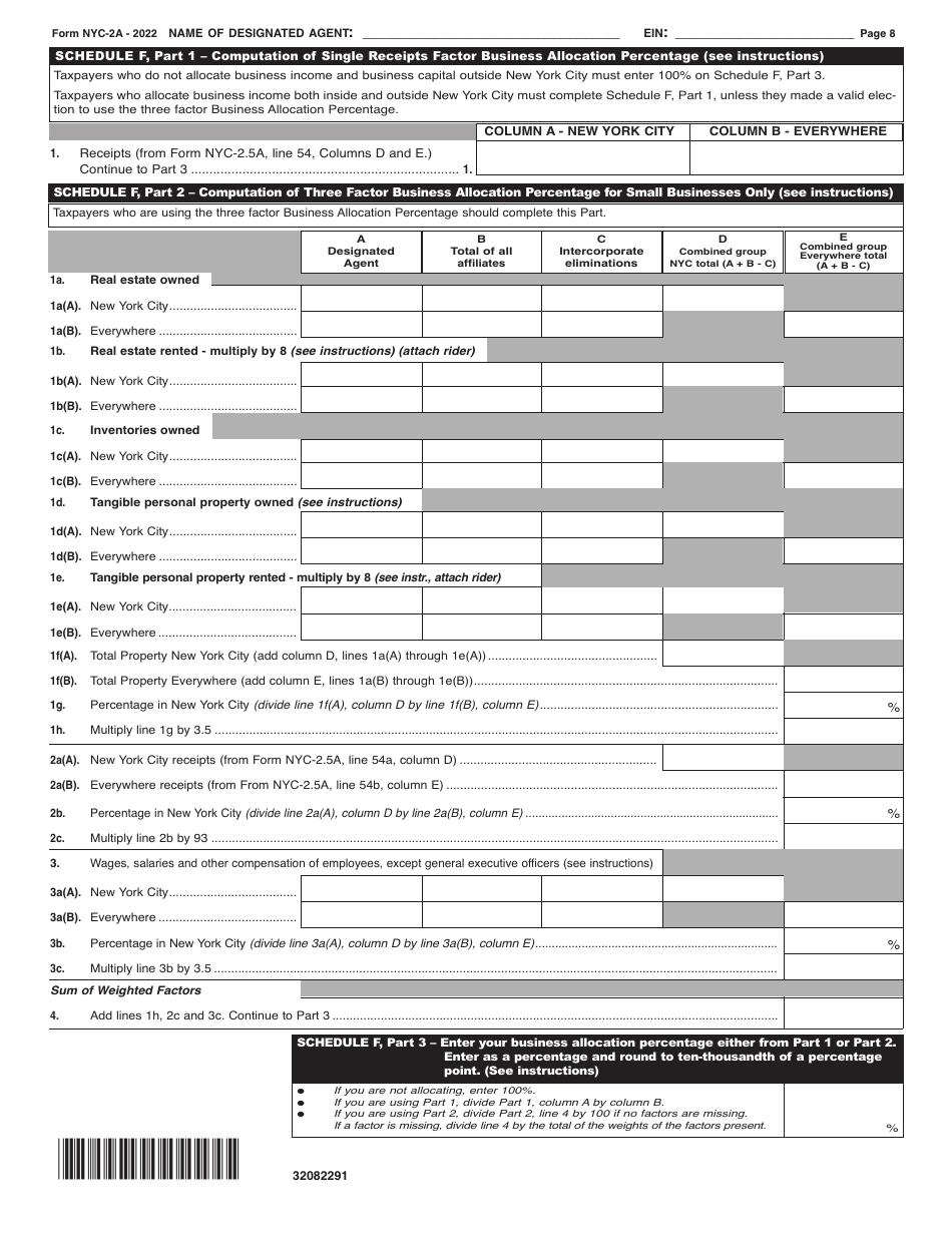 Form NYC-2A Download Printable PDF or Fill Online Combined Business ...