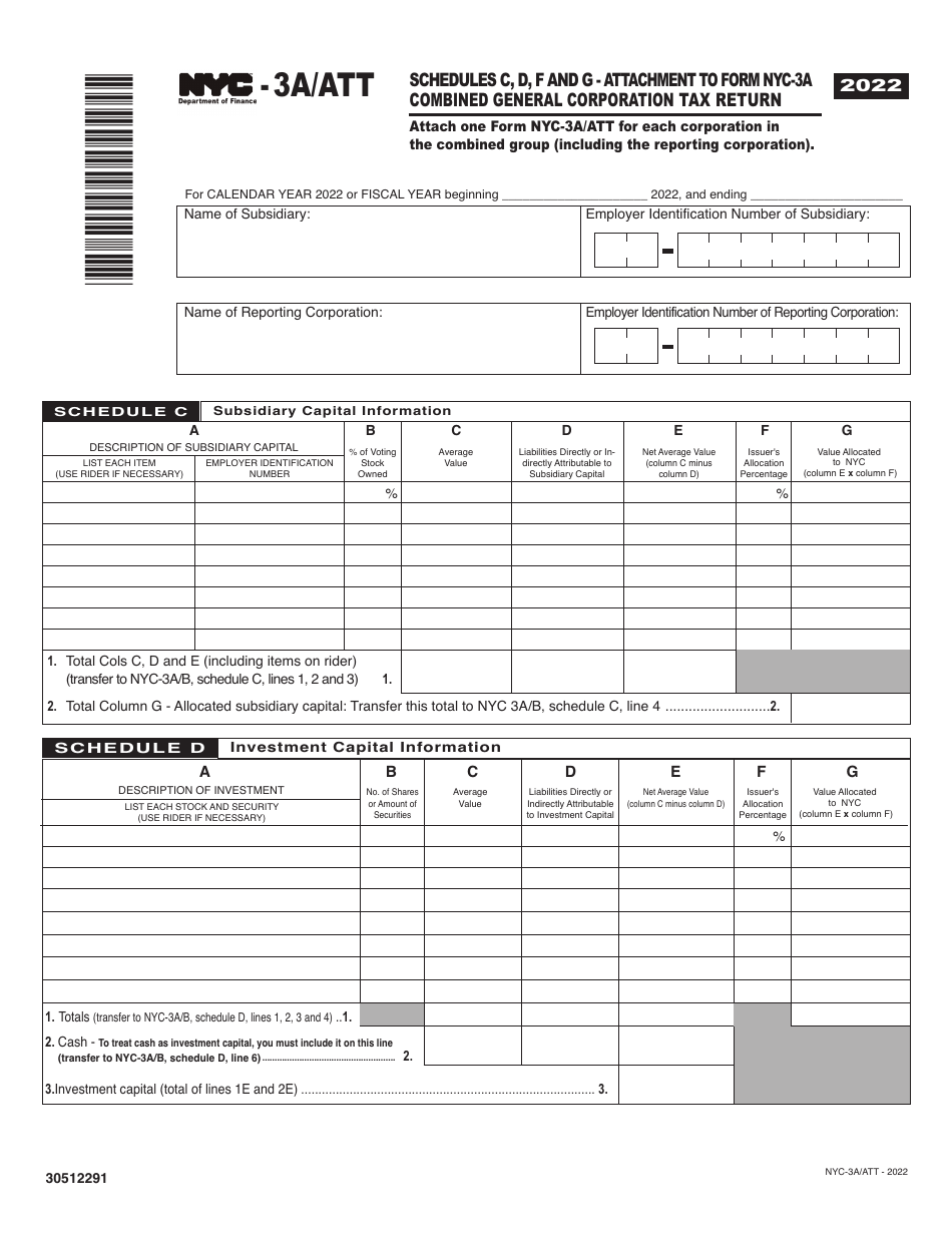 Form NYC-3A/ATT Schedule C, D, F, G - 2022 - Fill Out, Sign Online and ...