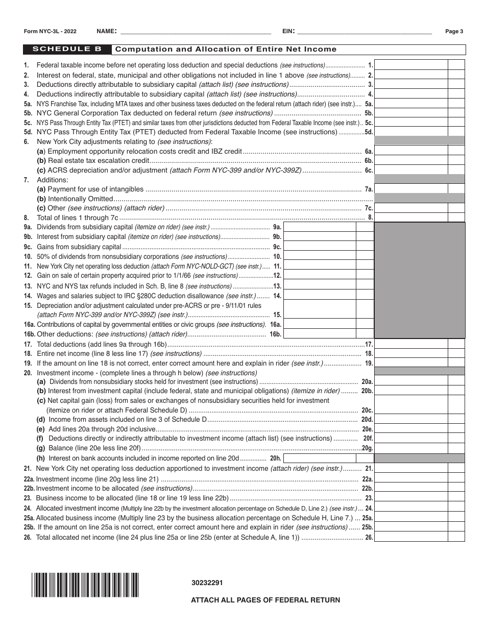 Form NYC-3L General Corporation Tax Return - New York City, Page 3