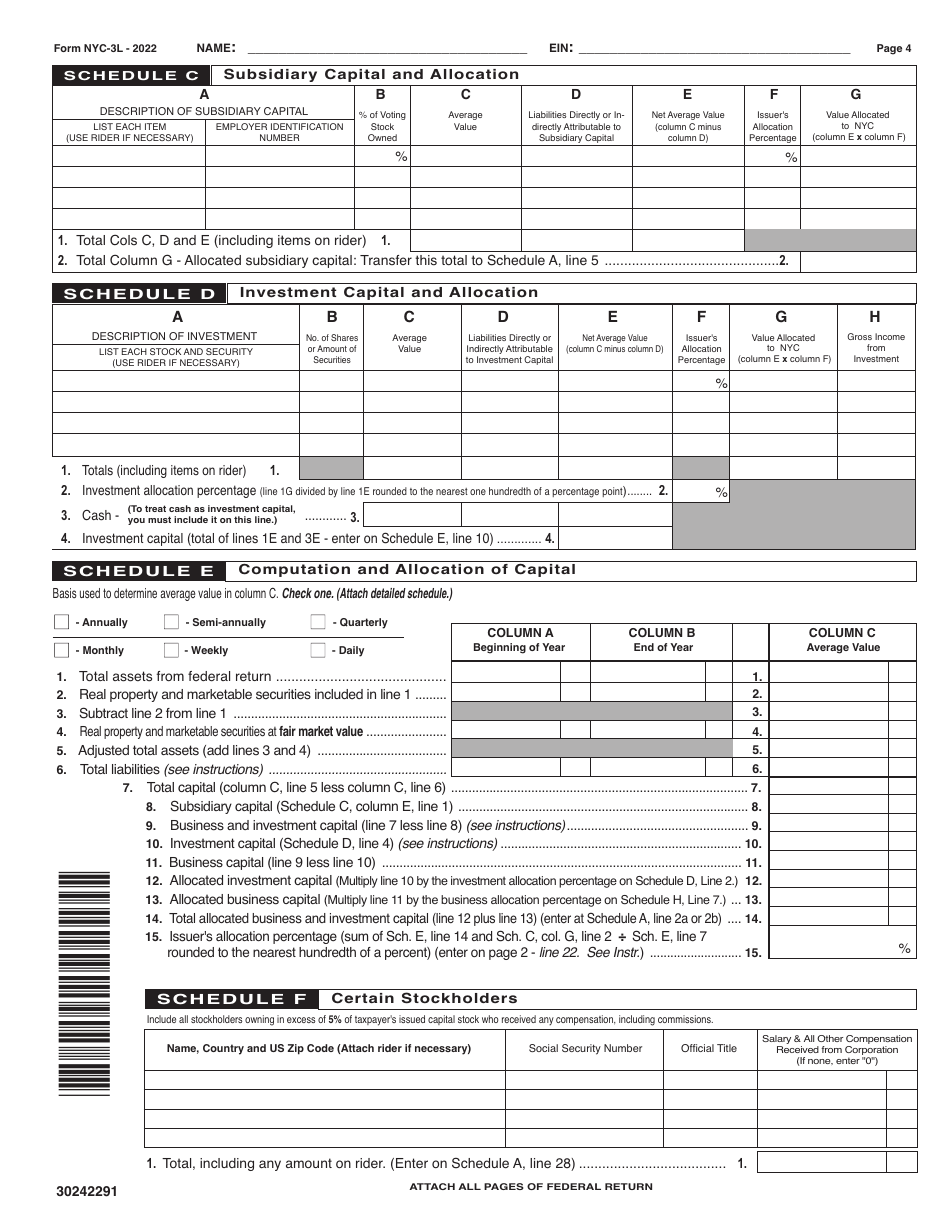 Form NYC-3L General Corporation Tax Return - New York City, Page 4