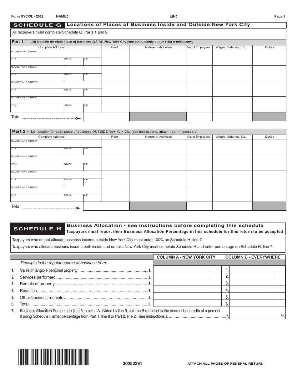 Form NYC-3L General Corporation Tax Return - New York City, Page 5