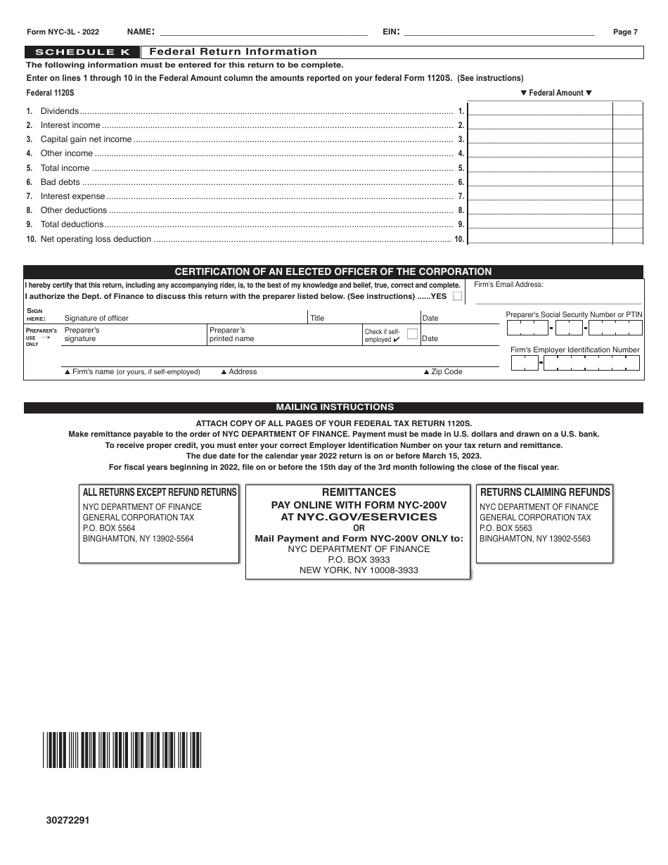 Form NYC-3L General Corporation Tax Return - New York City, Page 7