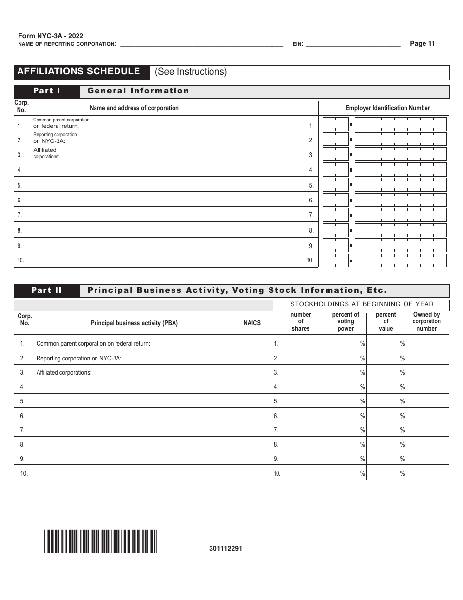 Form NYC-3A Combined General Corporation Tax Return - New York City, Page 11