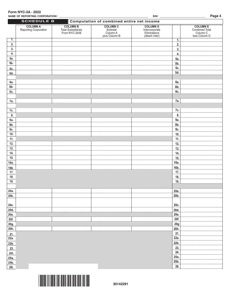 Form NYC-3A Combined General Corporation Tax Return - New York City, Page 4