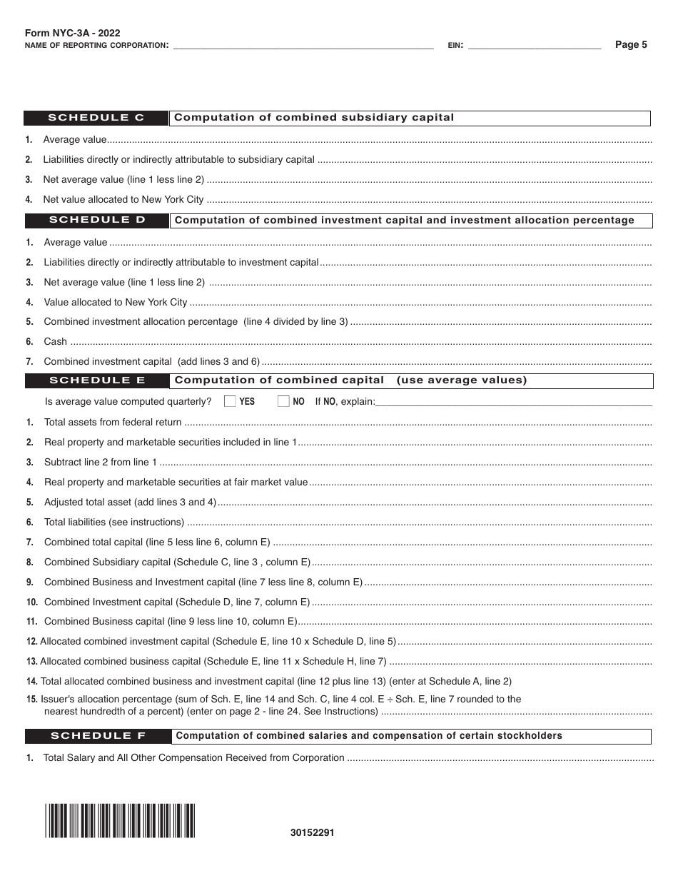 Form NYC-3A Combined General Corporation Tax Return - New York City, Page 5