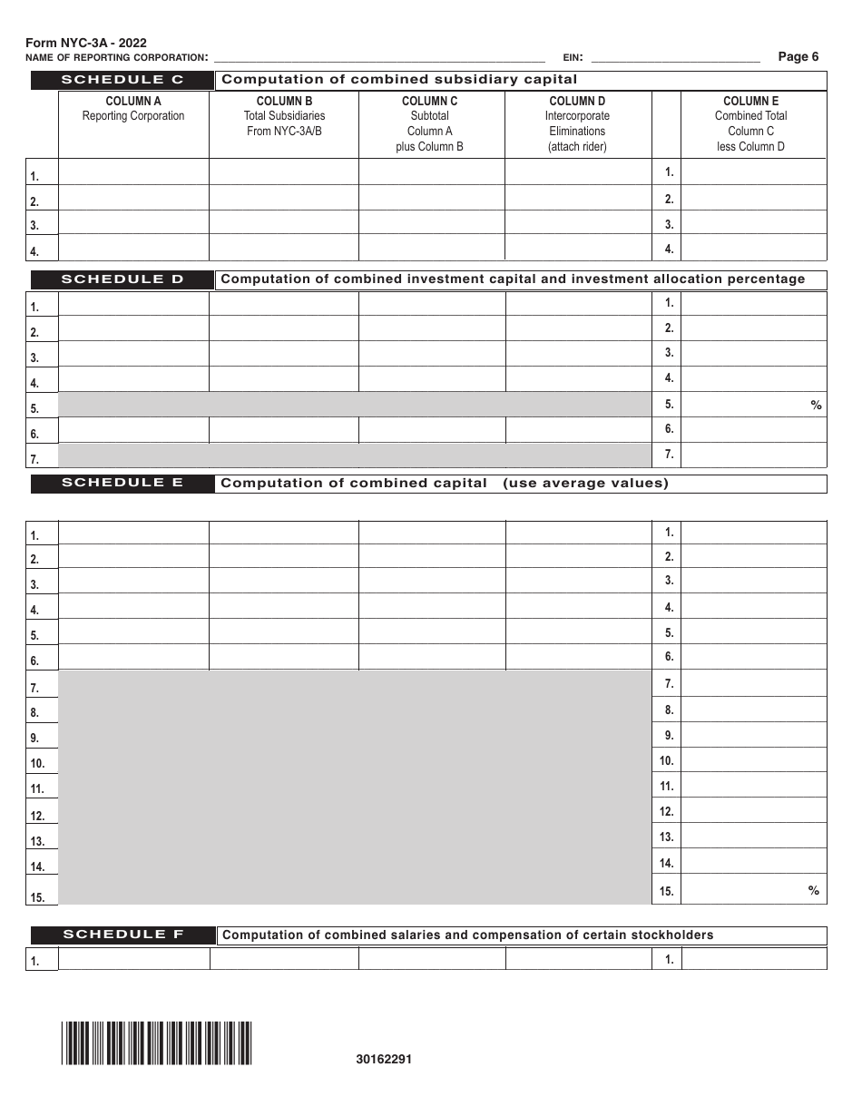 Form NYC-3A Combined General Corporation Tax Return - New York City, Page 6