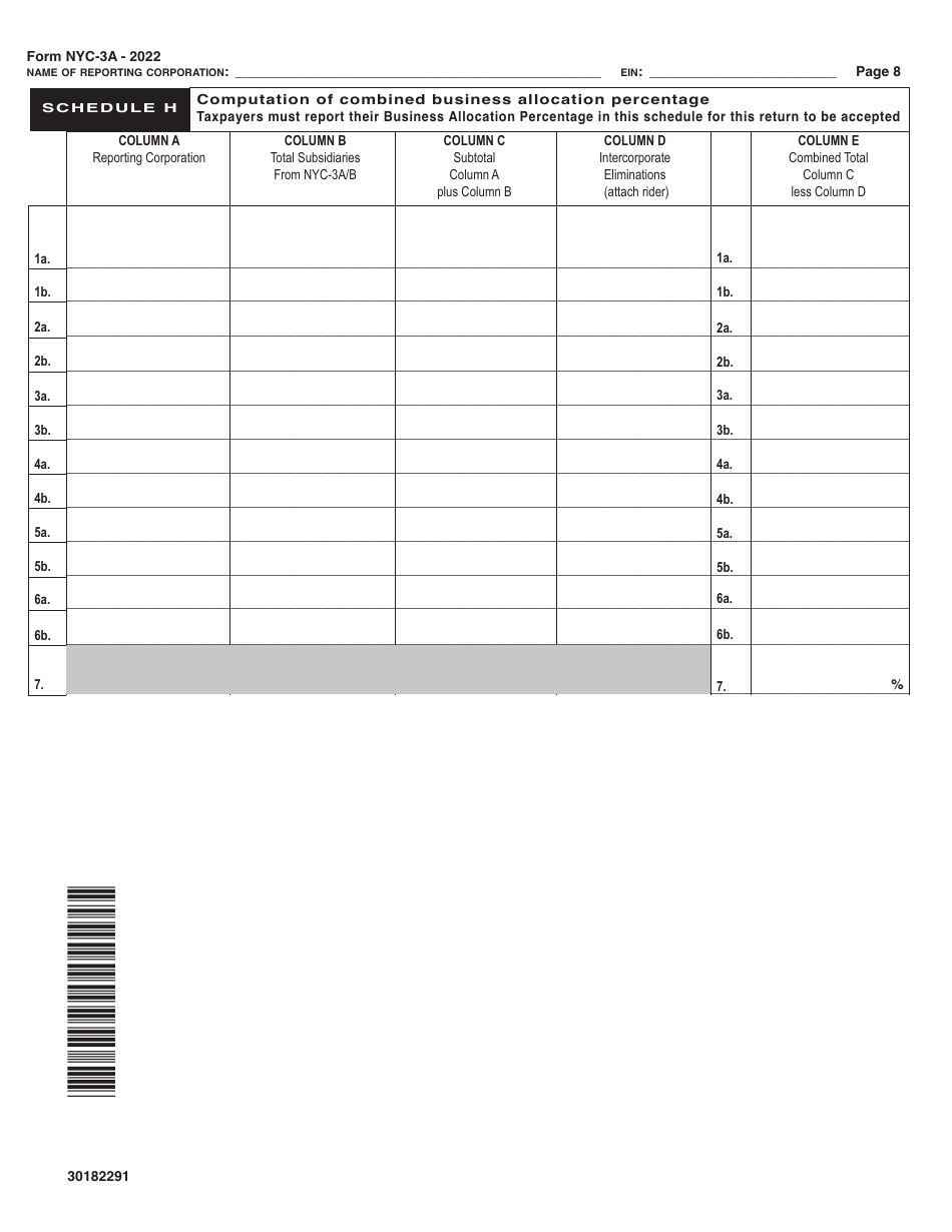 Form NYC-3A Combined General Corporation Tax Return - New York City, Page 8