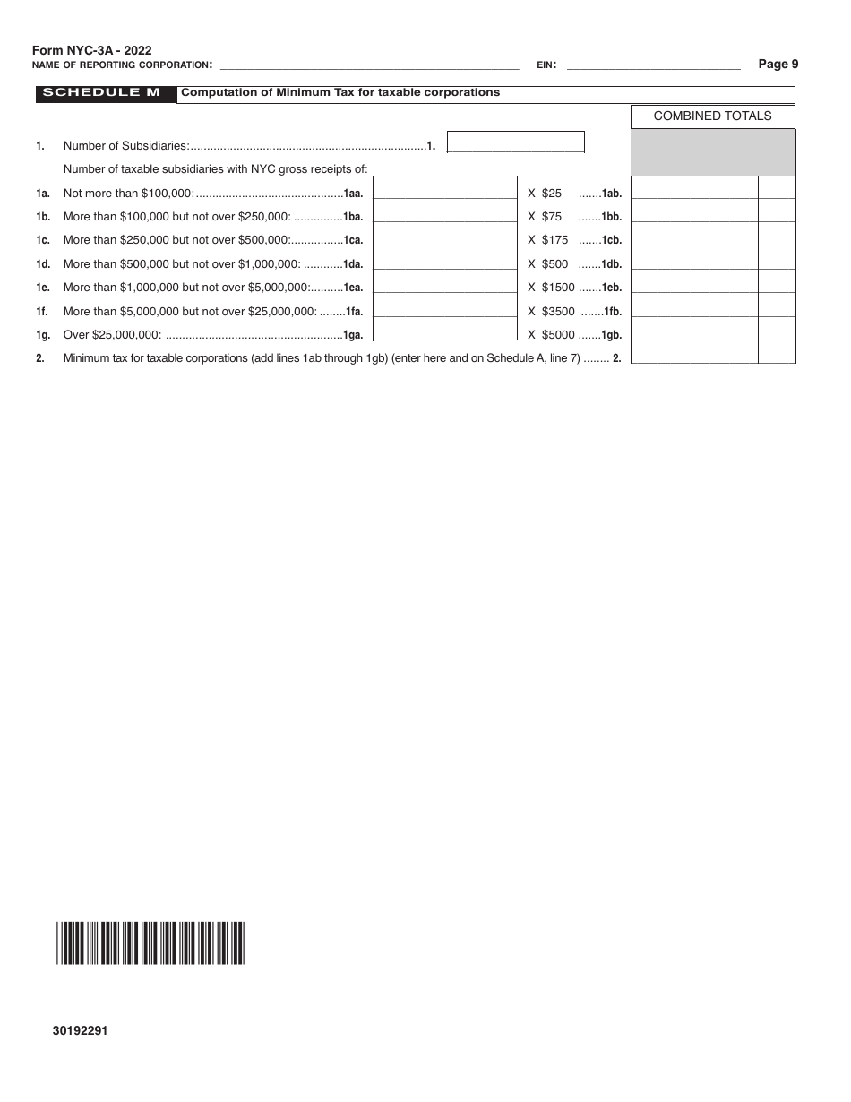 Form NYC-3A Combined General Corporation Tax Return - New York City, Page 9