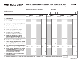 Document preview: Form NYC-NOLD-UBTP Net Operating Loss Deduction Computation for Unincorporated Business Tax for Partnerships (Including Limited Liability Companies) - New York City, 2022