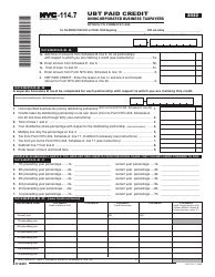 Form NYC-114.7 Ubt Paid Credit - Unincorporated Business Taxpayers - New York City