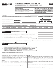 Document preview: Form NYC-114.6 Claim for Credit Applied to Unincorporated Business Tax - New York City, 2022