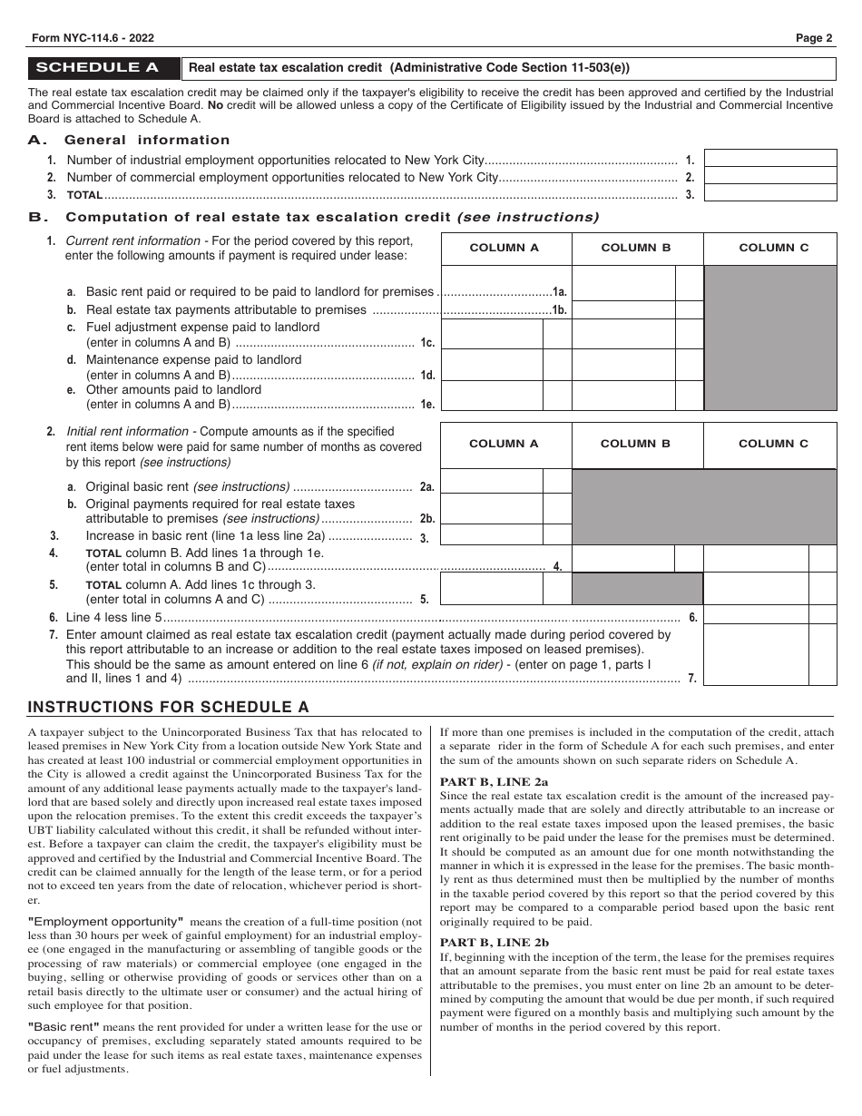 Form NYC-114.6 Download Printable PDF or Fill Online Claim for Credit ...