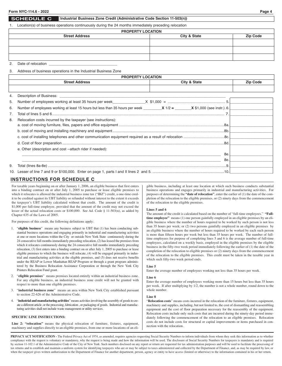 Form NYC-114.6 Claim for Credit Applied to Unincorporated Business Tax - New York City, Page 4