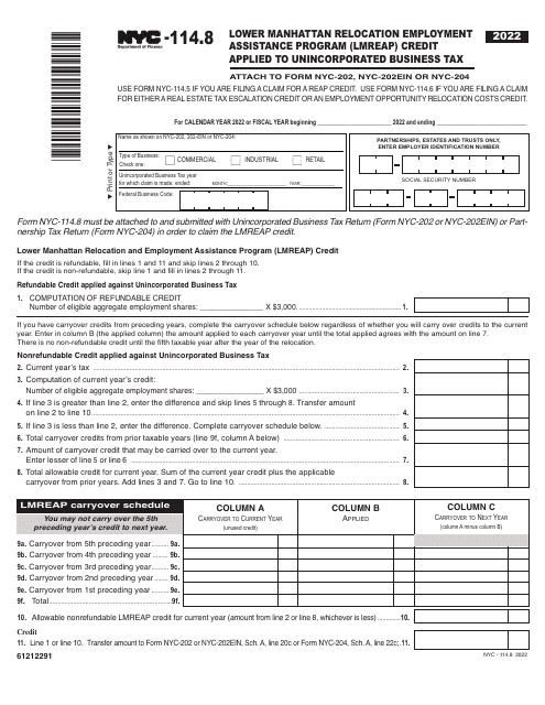 Form NYC-114.8 2022 Printable Pdf