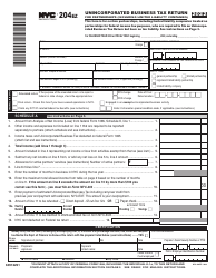 Document preview: Form NYC-204EZ Unincorporated Business Tax Return for Partnerships (Including Limited Liability Companies) - New York City, 2022
