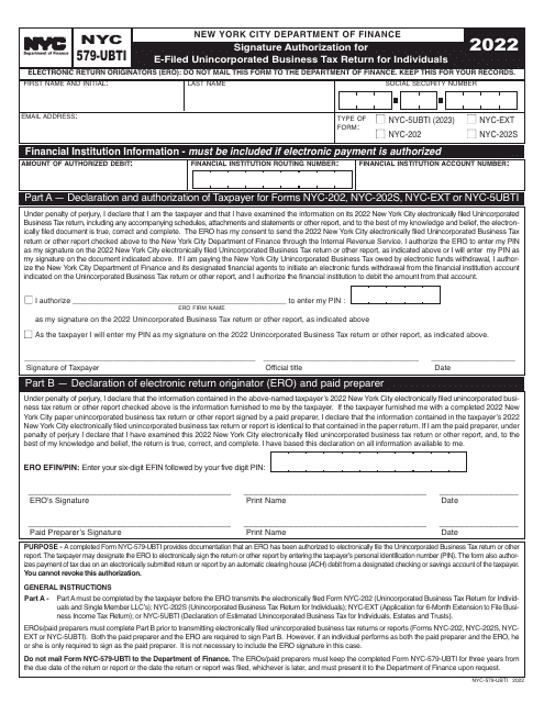 Form NYC-579-UBTI 2022 Printable Pdf