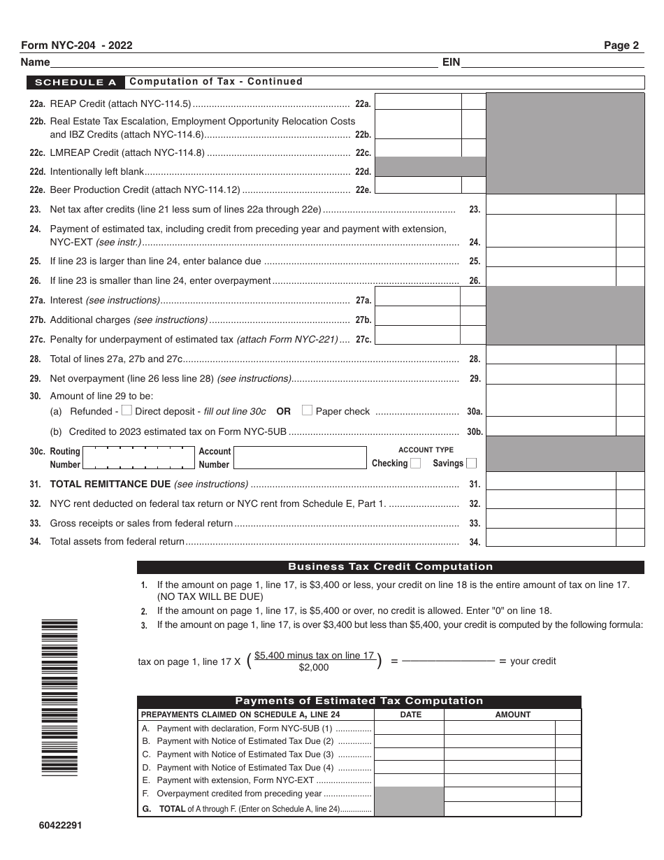 Form NYC-204 Unincorporated Business Tax Return for Partnerships (Including Limited Liability Companies) - New York City, Page 2