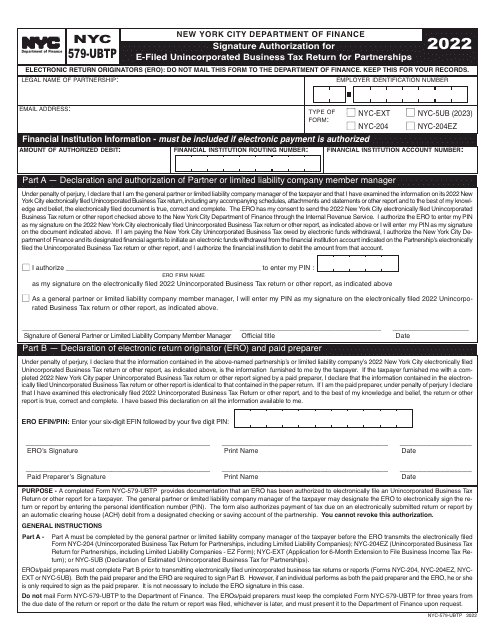 Form 579-UBPT 2022 Printable Pdf