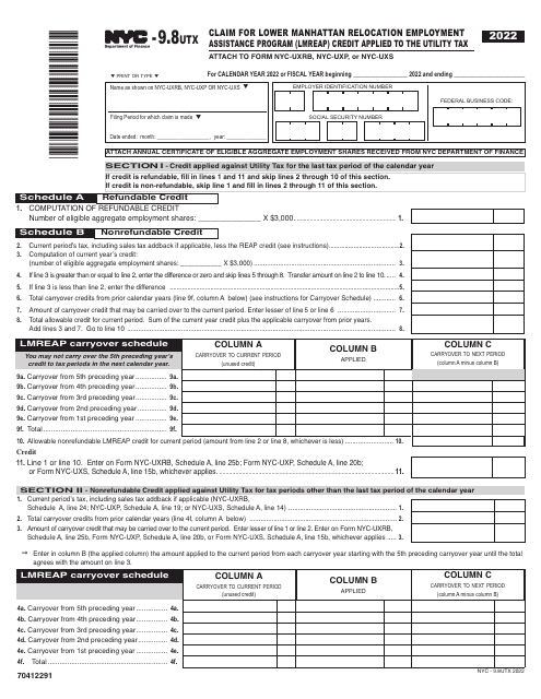 Form NYC-9.8UTX 2022 Printable Pdf