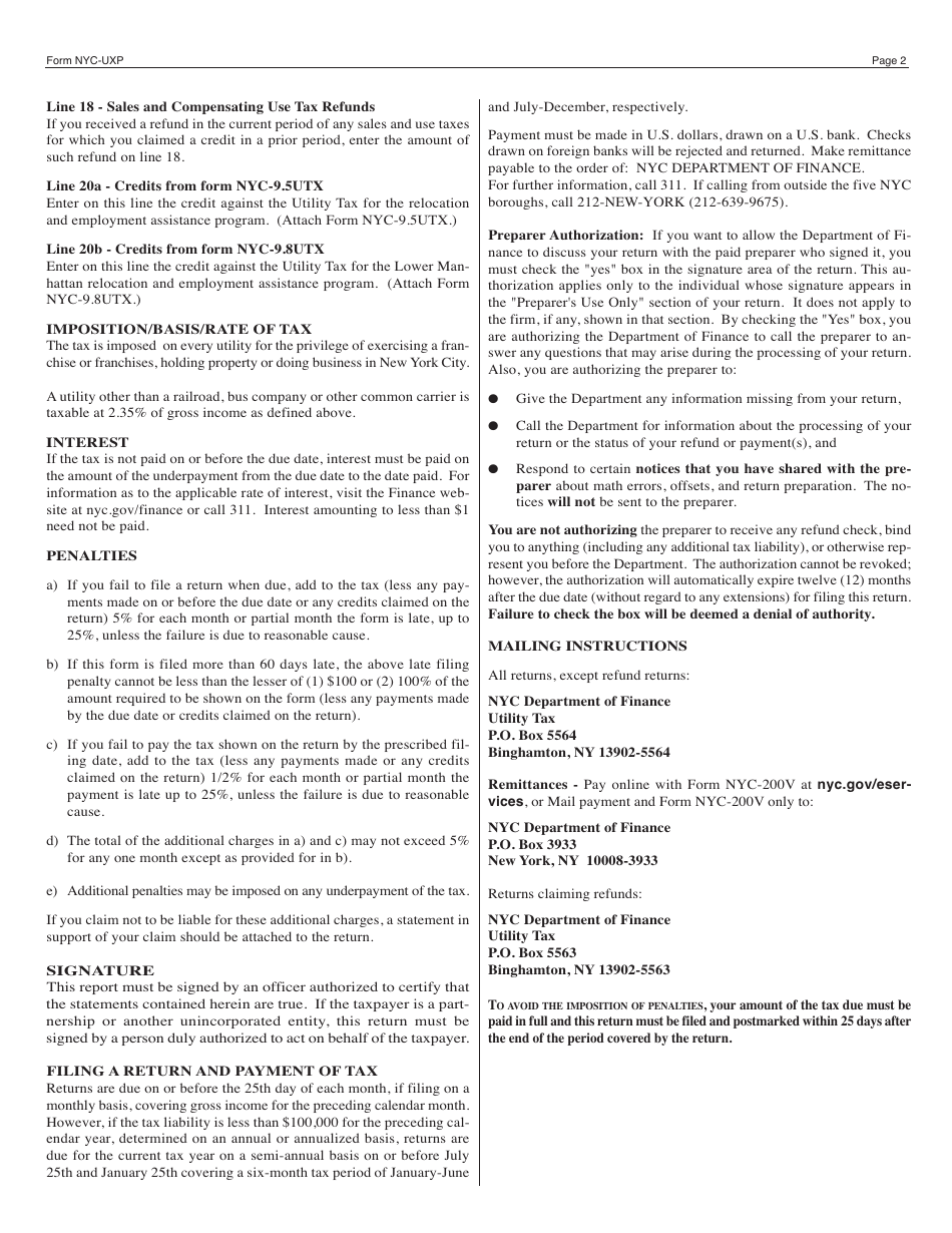 Form NYC-UXP Return of Excise Tax by Utilities for Use by Utilities Other Than Railroads, Bus Companies, and Other Common Carriers - New York City, Page 4