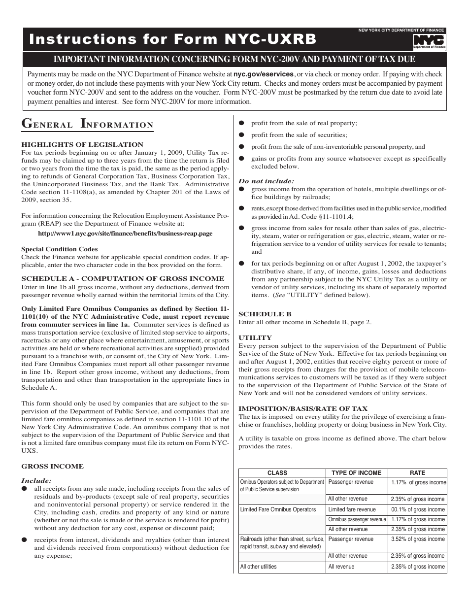 Form NYC-UXRB Return of Excise Tax by Utilities and Limited Fare Omnibus Companies for Use by Railroads, Bus Companies, and Other Common Carriers Other Than Trucking Companies - New York City, Page 3