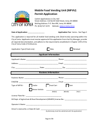 Document preview: Mobile Food Vending Unit (Mfvu) Permit Application - City of Ionia, Michigan
