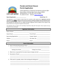Parade and Street Closure Permit Application - City of Ionia, Michigan
