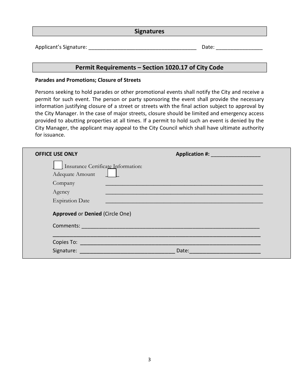 Parade and Street Closure Permit Application - City of Ionia, Michigan, Page 3