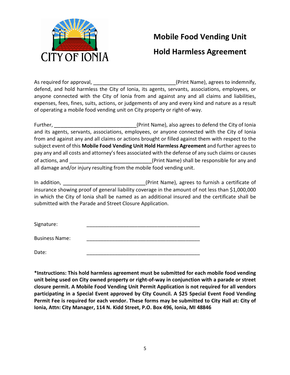 Parade and Street Closure Permit Application - City of Ionia, Michigan, Page 5