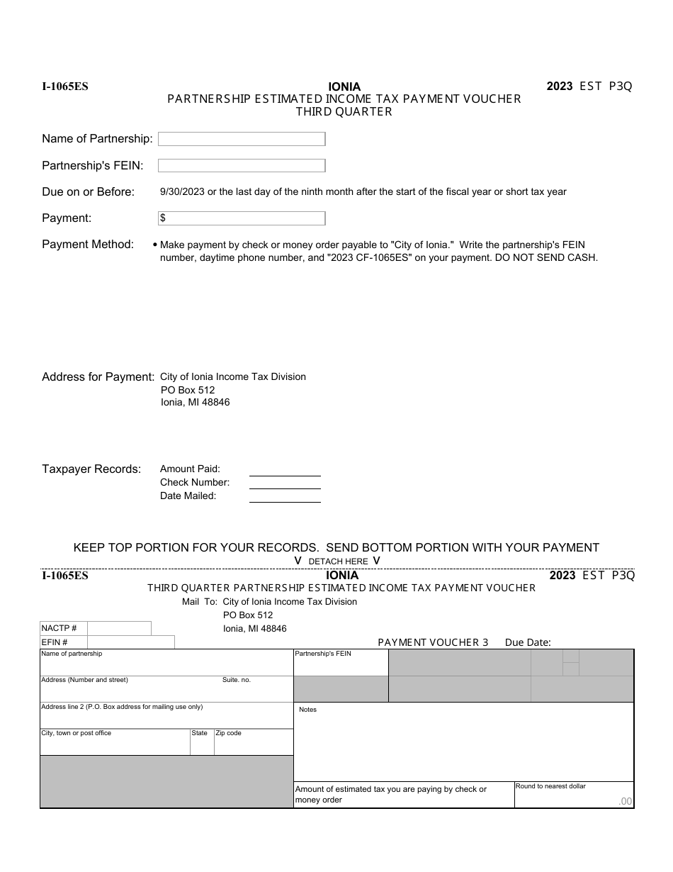 Form I-1065ES Partnership Estimated Income Tax Payment Vouchers - City of Ionia, Michigan, Page 3